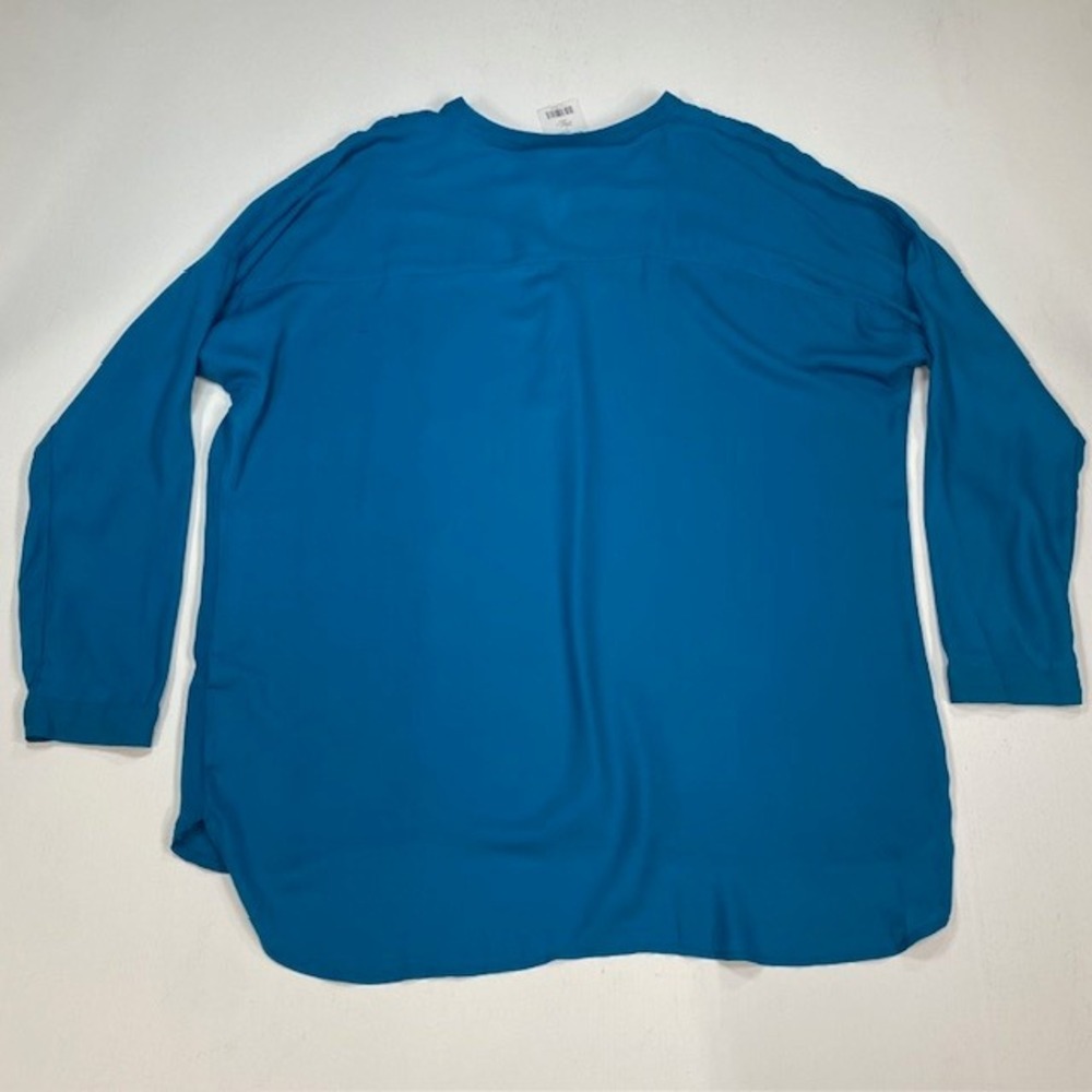 ANA A New Approach Teal Blue Studded Split Neck Blouse XL High Low Long Sleeve - Picture 9 of 9